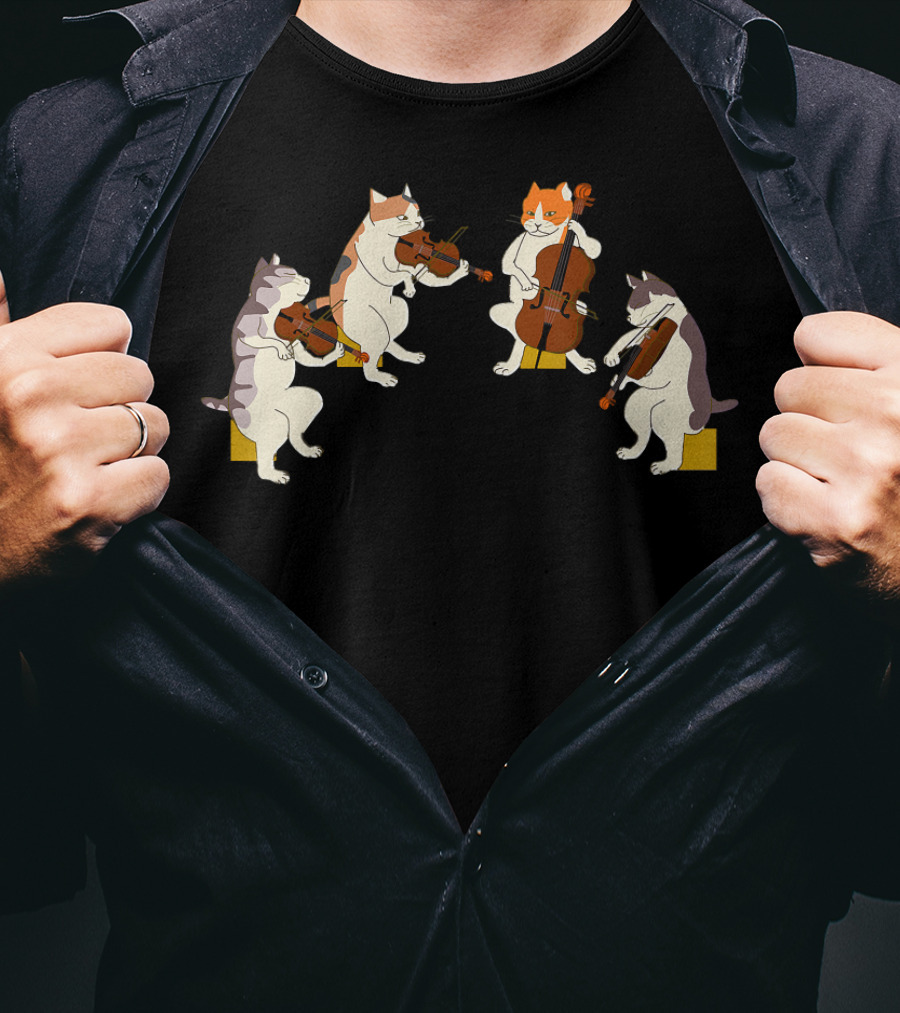 Playful Cats Orchestra Violin Cello Music Cat Lover T-Shirt