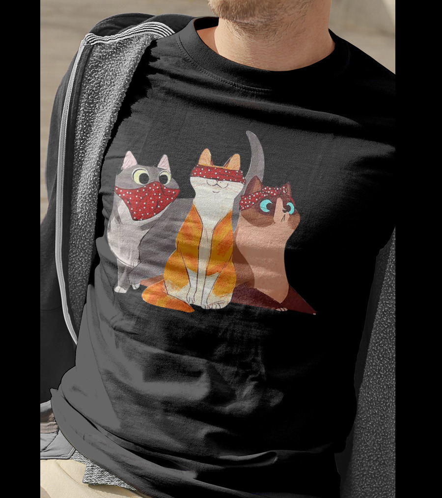 Polka Dot Bandana-Wearing Funny Cats Trio For Lovers T-Shirt