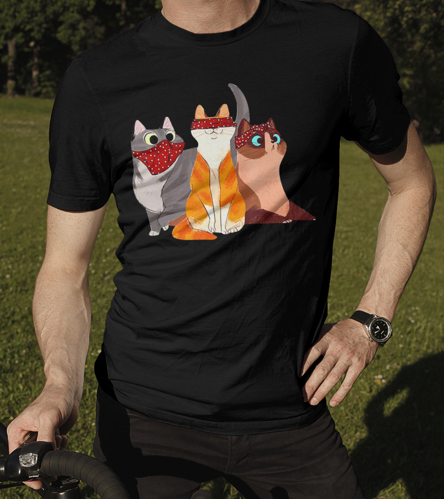 Polka Dot Bandana-Wearing Funny Cats Trio For Lovers T-Shirt