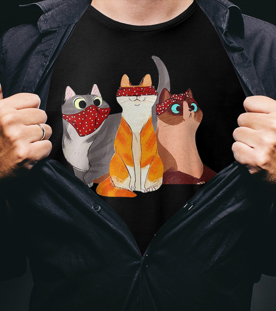 Polka Dot Bandana-Wearing Funny Cats Trio For Lovers T-Shirt