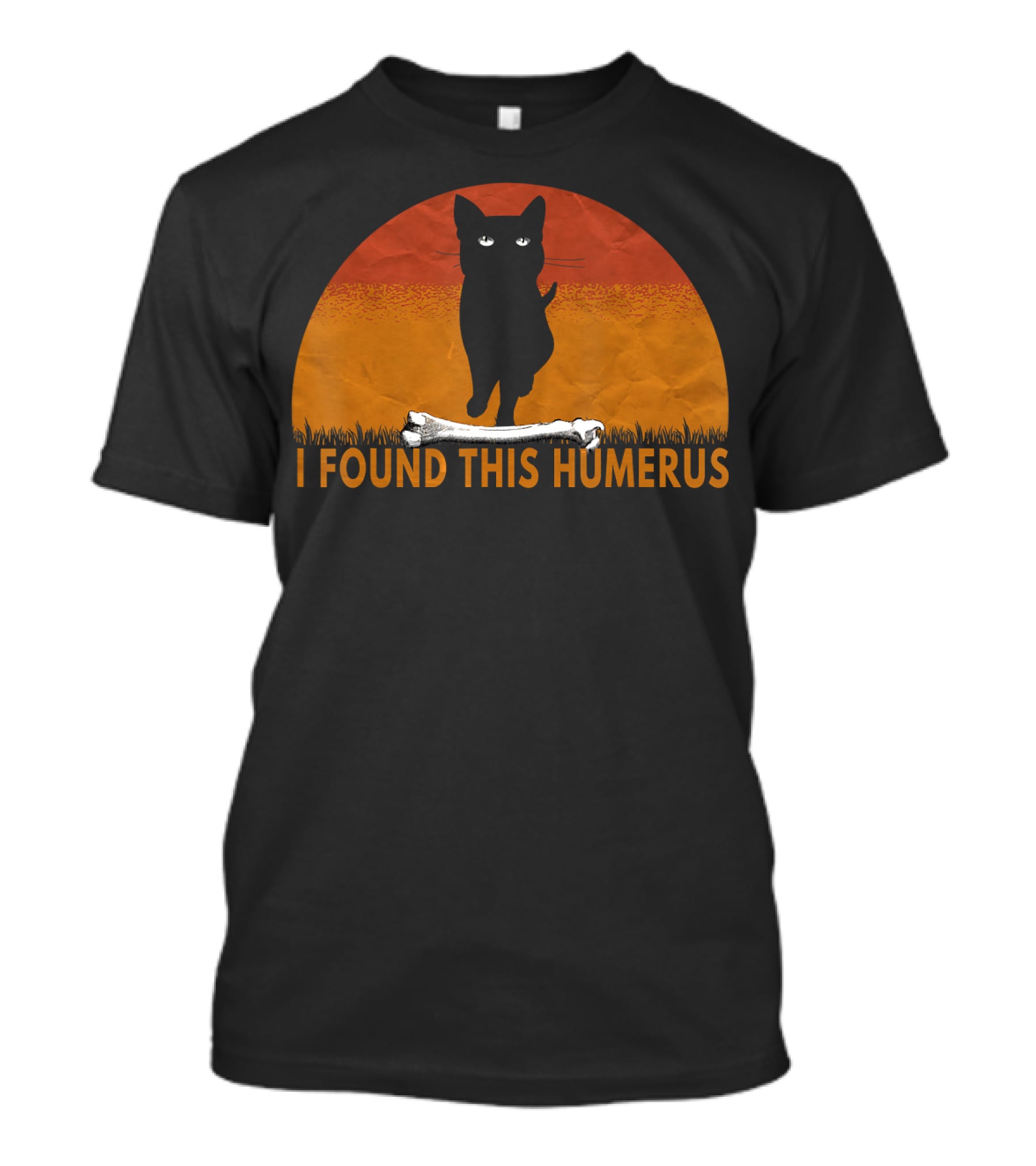 I Found This Humerus Cats Humorous Cat Lovers Bone Pawprint Sunset T-Shirt
