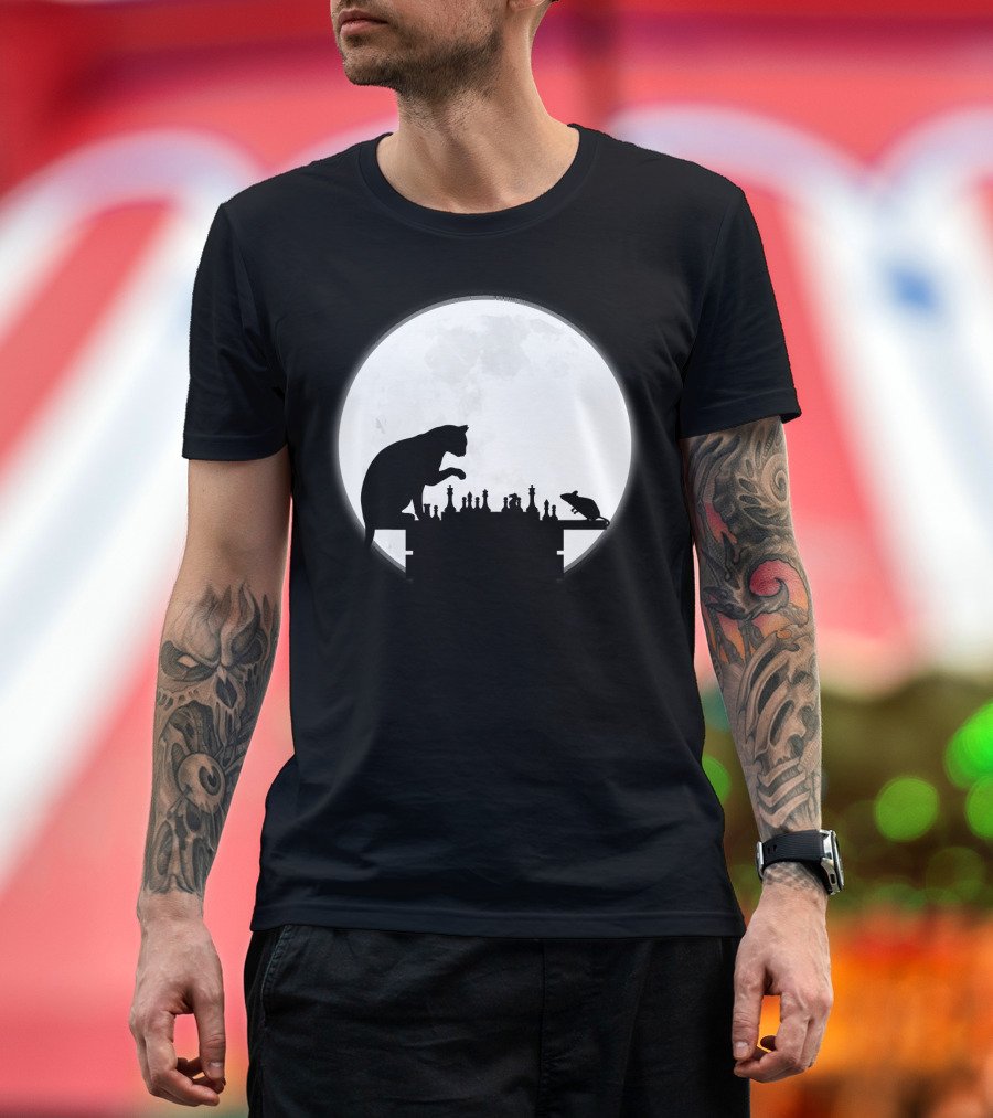 The Chess Match of Cat and Mouse Under the Full Moon T-Shirt
