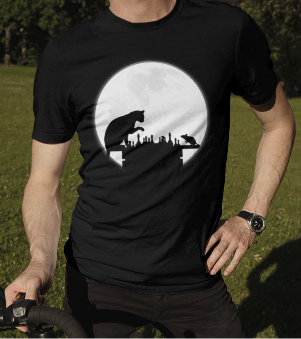 The Chess Match Of Cat And Mouse Under The Full Moon T-Shirt