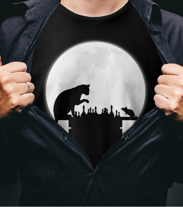 The Chess Match Of Cat And Mouse Under The Full Moon T-Shirt