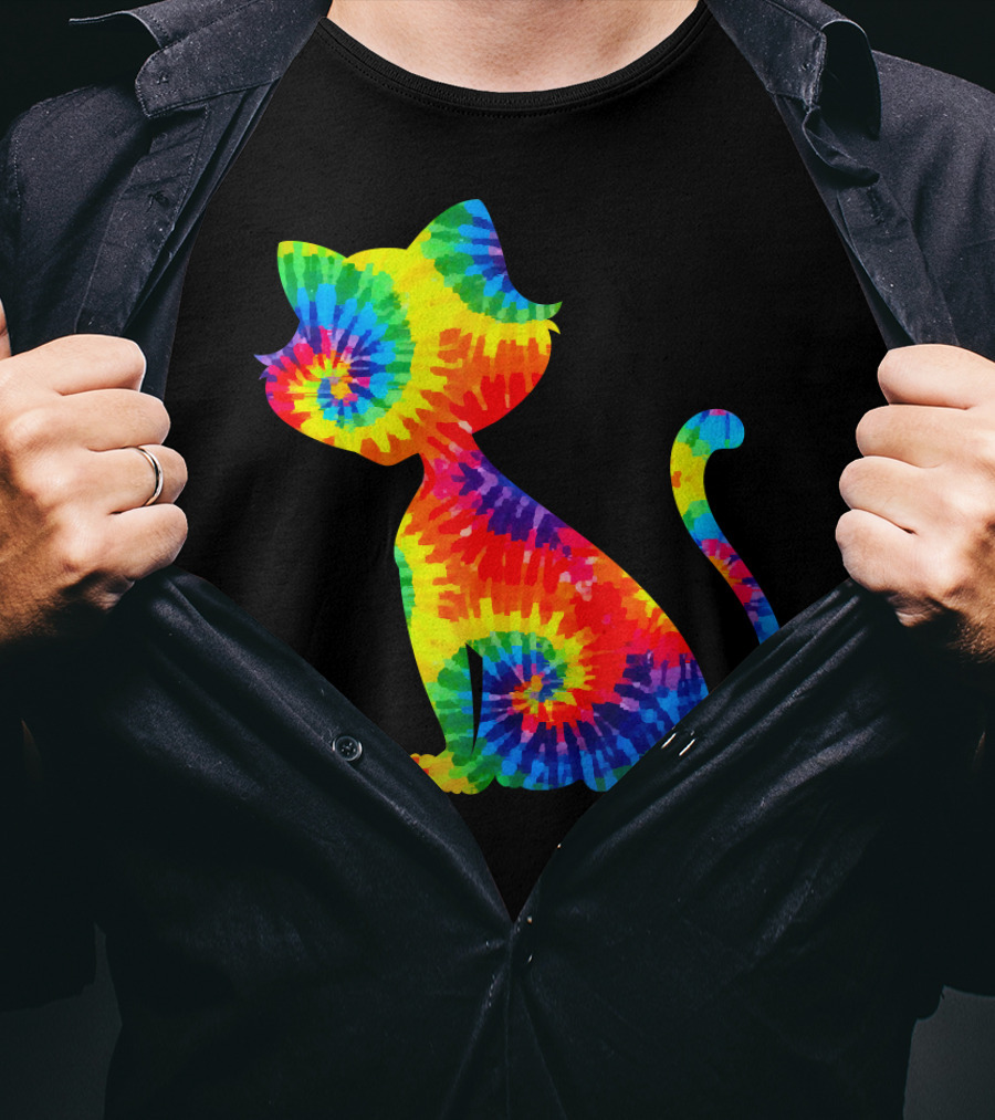 Tie Dye Colorful Kitten Cat Spiral T-Shirt