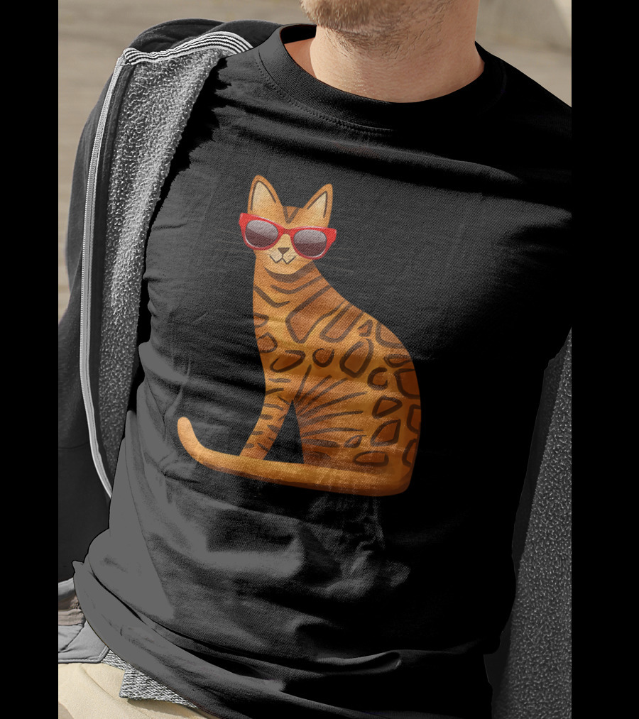 Best Cool Bengal Cat With Red Sunglasses For Summer T-Shirt