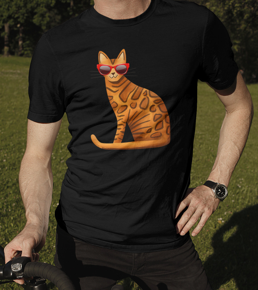 Best Cool Bengal Cat With Red Sunglasses For Summer T-Shirt