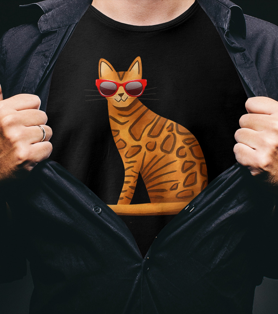Best Cool Bengal Cat With Red Sunglasses For Summer T-Shirt