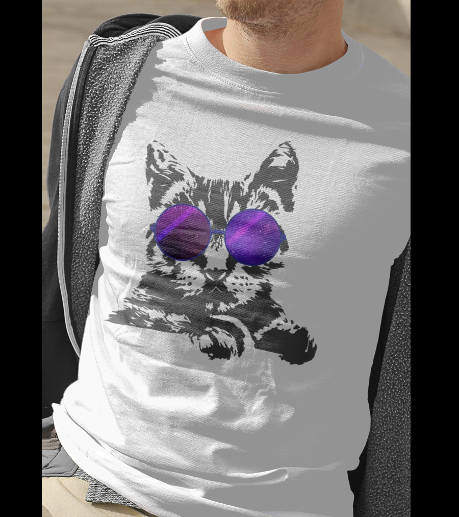 Cool Cat With Cosmic Round Sunglasses For Cat Lover T-Shirt