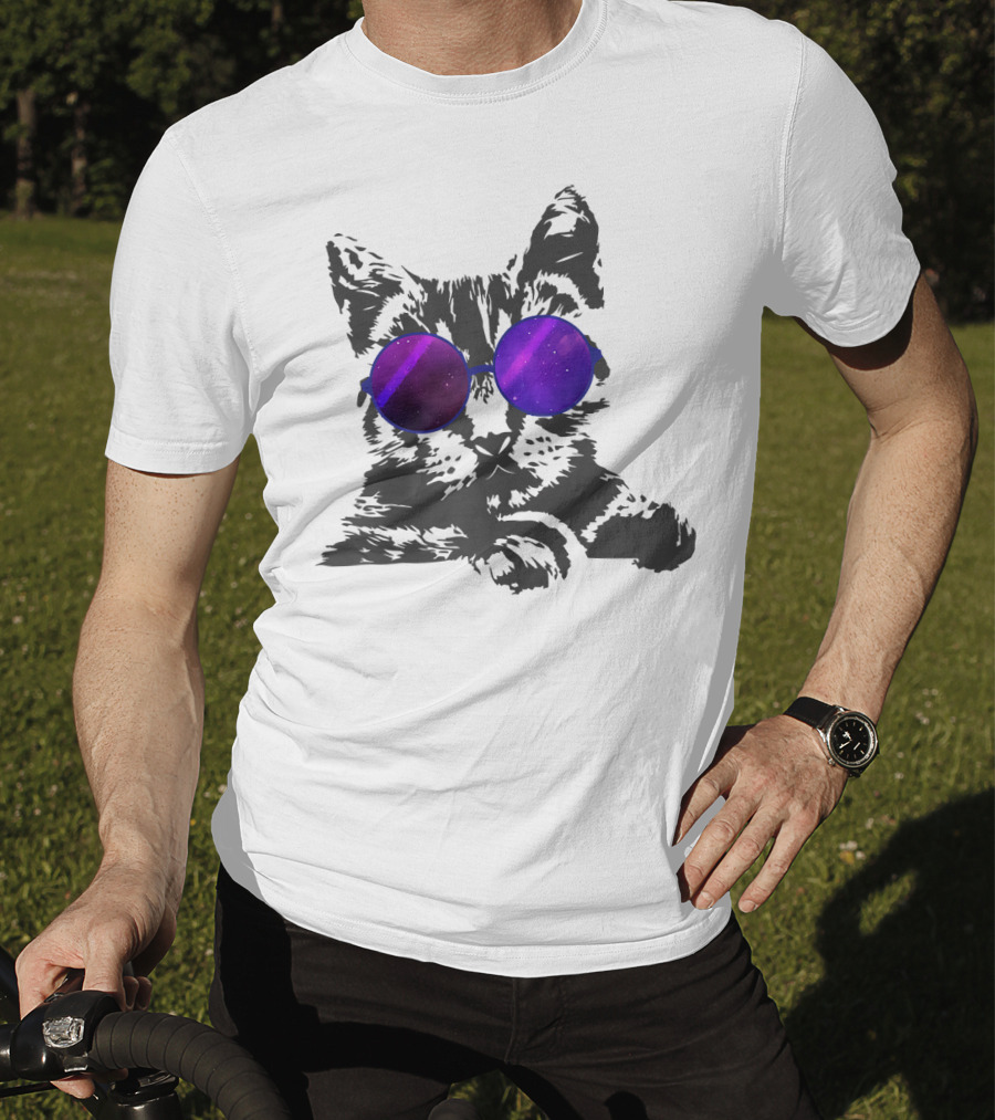 Cool Cat With Cosmic Round Sunglasses For Cat Lover T-Shirt