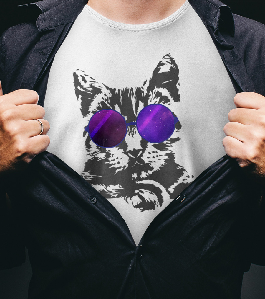 Cool Cat With Cosmic Round Sunglasses For Cat Lover T-Shirt