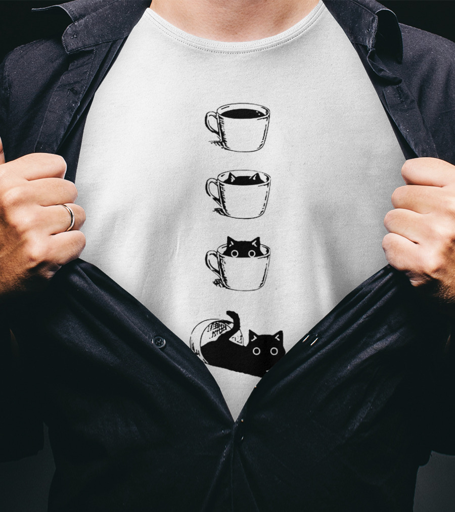 Cute Black Cat In Coffee Cups Sequence T-Shirt