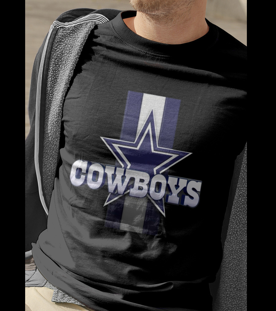 Dallas Cowboys Star Logo With Blue And White Stripe Background T-Shirt