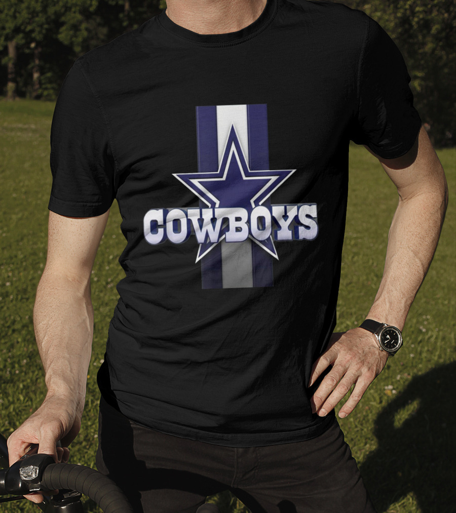 Dallas Cowboys Star Logo With Blue And White Stripe Background T-Shirt