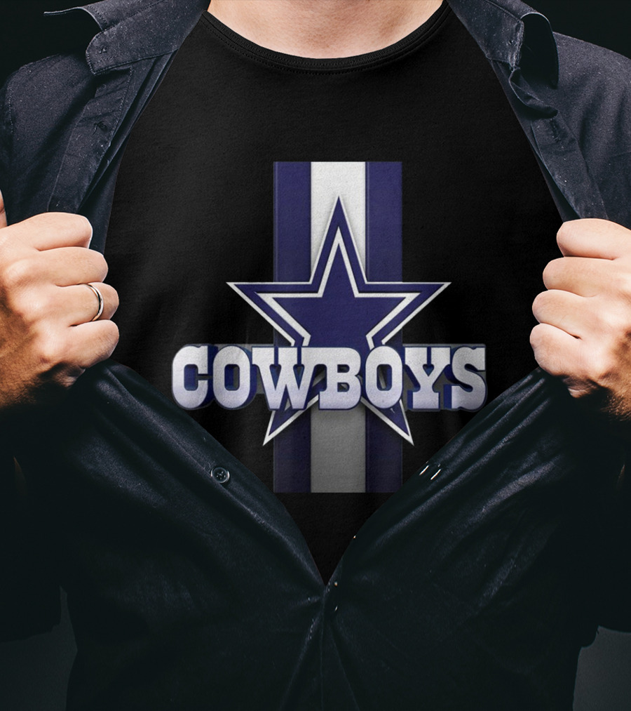 Dallas Cowboys Star Logo With Blue And White Stripe Background T-Shirt