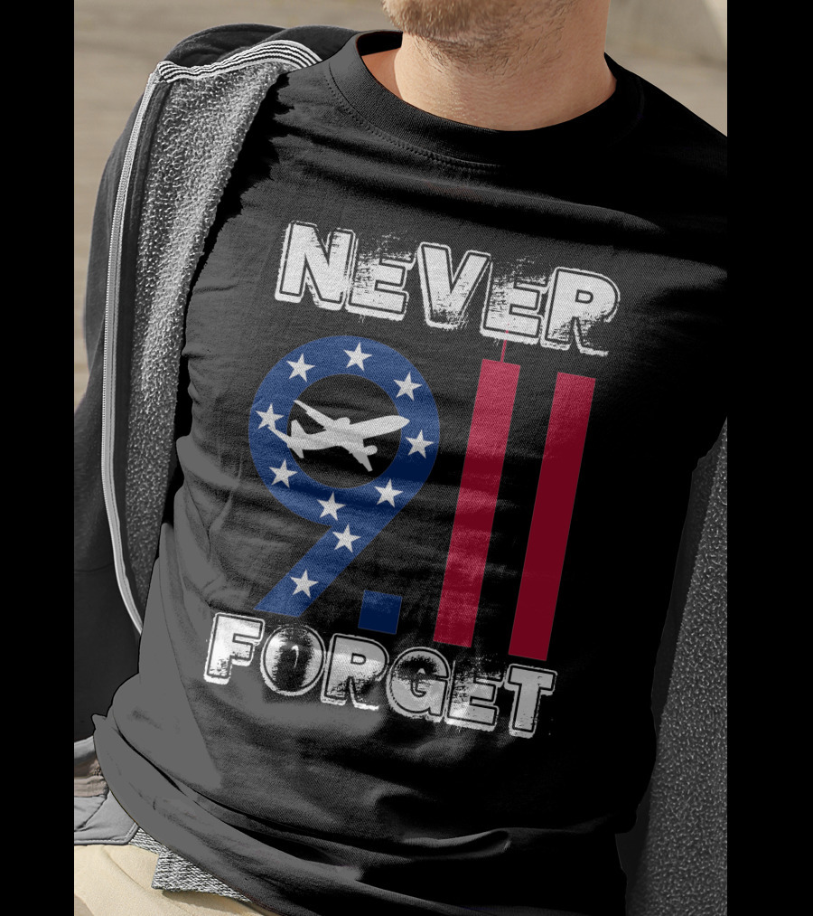 911 Never Forget 9.11 Memorial Remembrance With Stars And Airplane T-Shirt