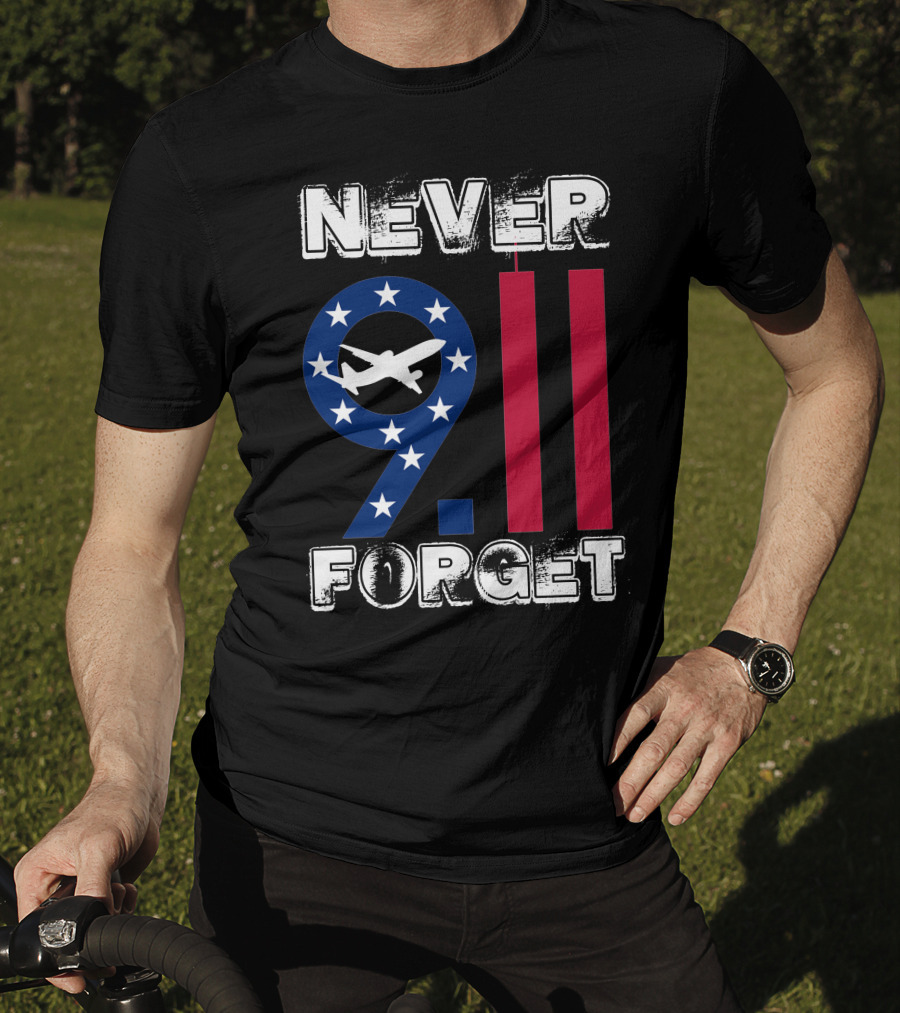 911 Never Forget 9.11 Memorial Remembrance With Stars And Airplane T-Shirt