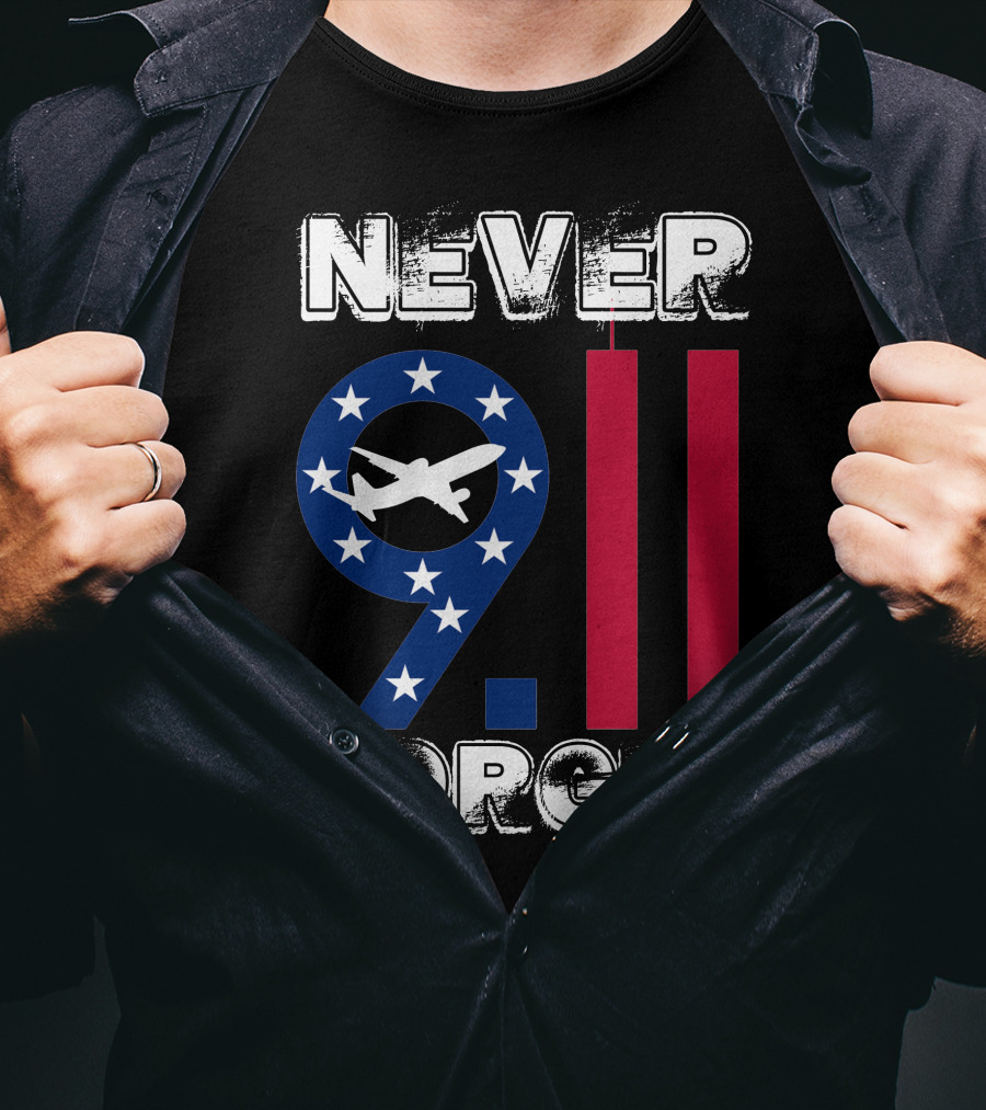 911 Never Forget 9.11 Memorial Remembrance With Stars And Airplane T-Shirt