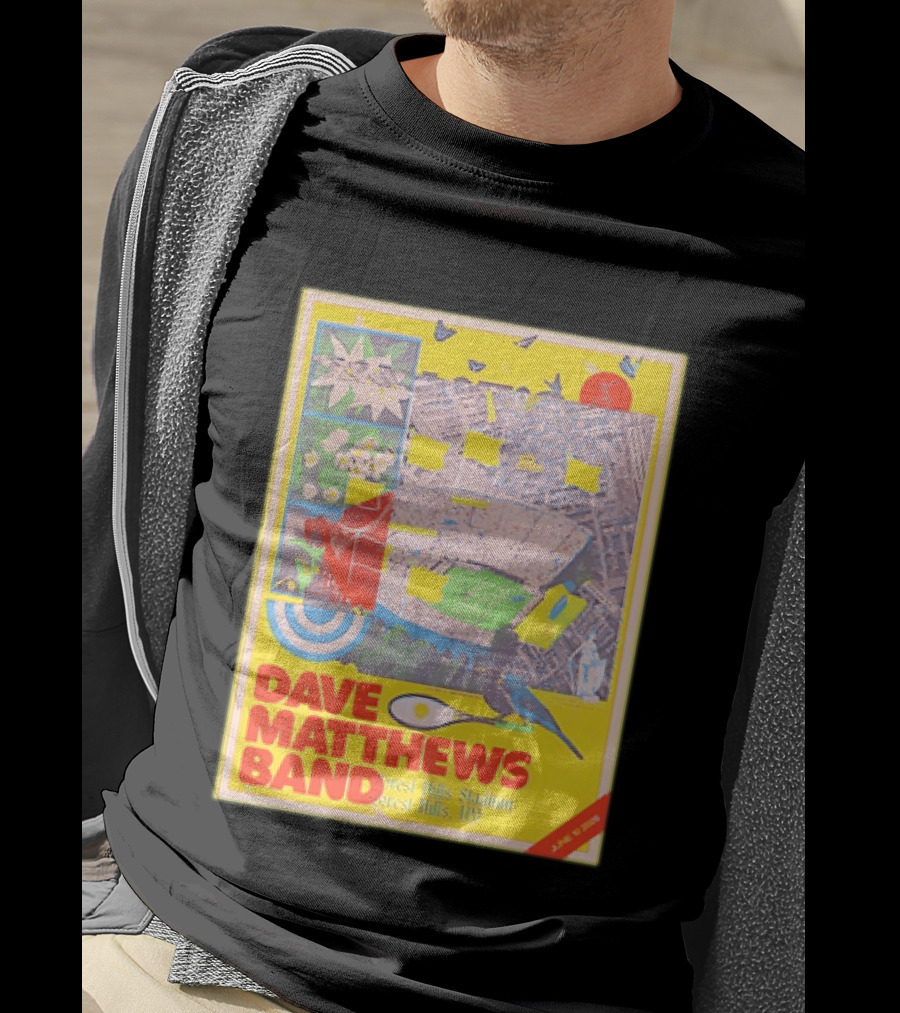 Dave Matthews Band Forest Hills NY 2026 Stadium June 10 Art Collage Stadium Map And Bird T-Shirt