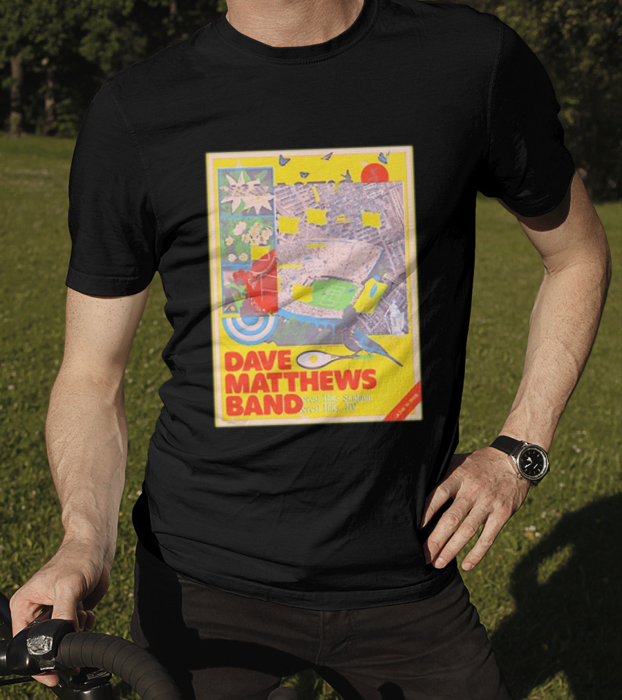 Dave Matthews Band Forest Hills NY 2026 Stadium June 10 Art Collage Stadium Map And Bird T-Shirt