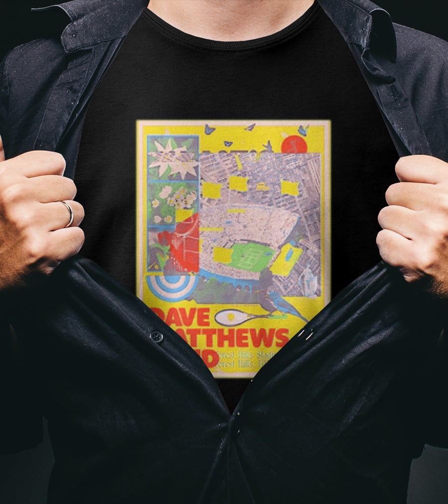 Dave Matthews Band Forest Hills NY 2026 Stadium June 10 Art Collage Stadium Map And Bird T-Shirt