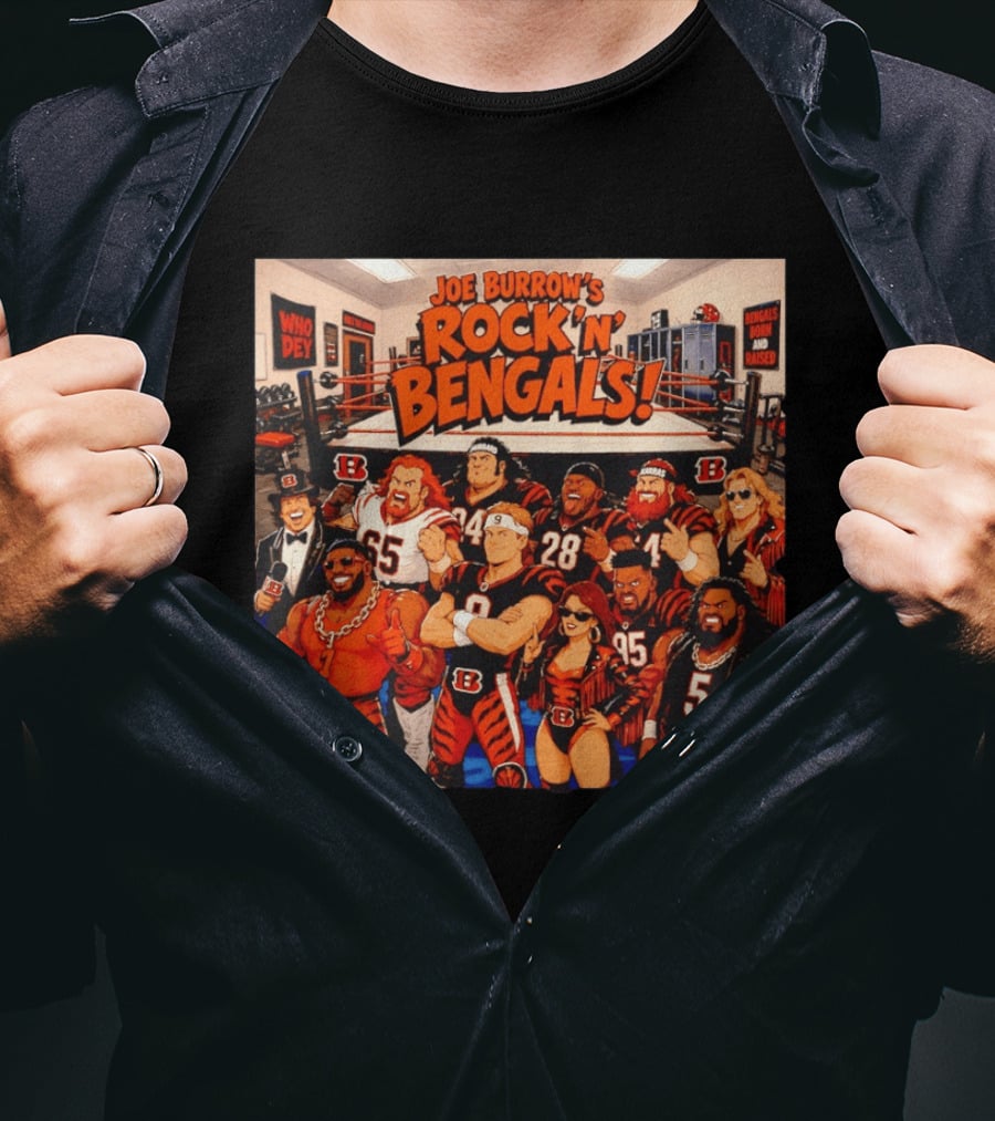 Joe Burrow's Rock 'N' Bengals Who Dey Cincinnati Bengals Born And Raised T-Shirt