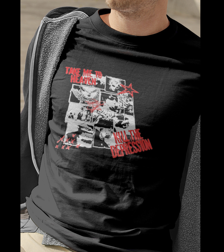 Take Me To Heaven Kill The Depression Kurt Cobain Nirvana Punk Rock Concert Collage T-Shirt