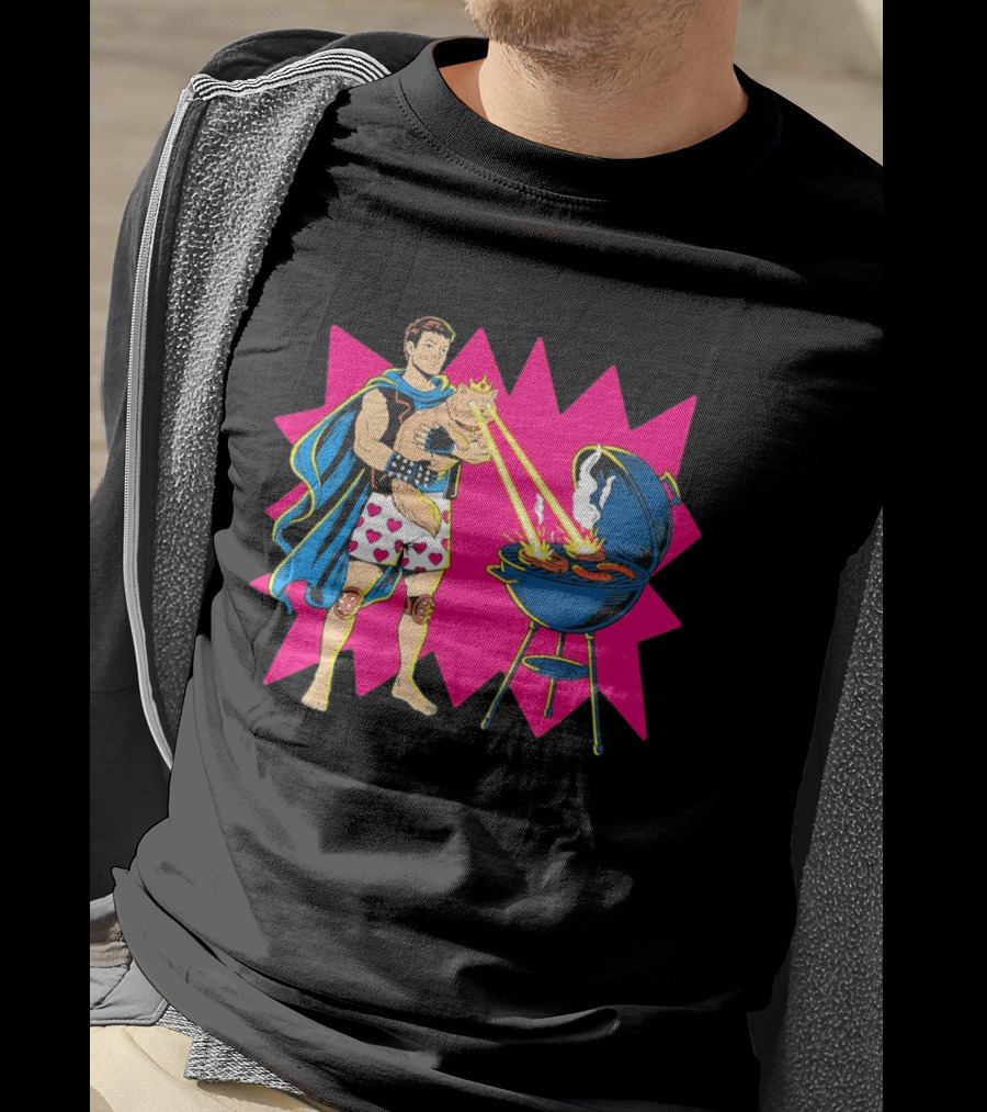 Superhero Cape Heart Shorts Laser Cat BBQ In Action T-Shirt