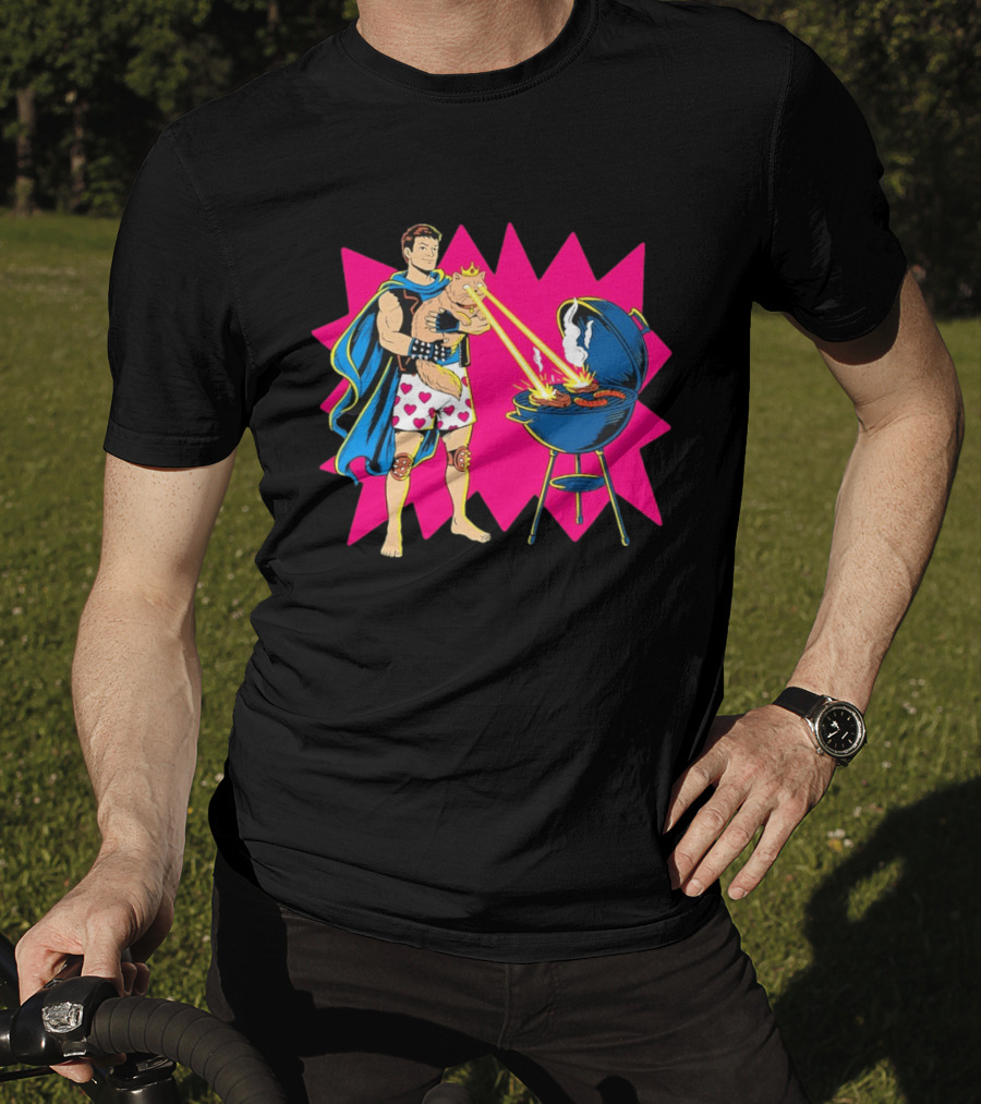Superhero Cape Heart Shorts Laser Cat BBQ In Action T-Shirt