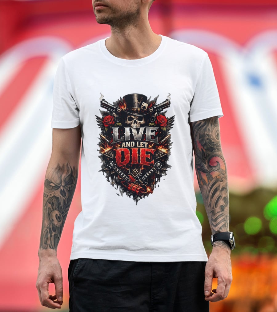 Guns N' Roses Live And Let Die Skull Roses Guns Playing Cards T-Shirt