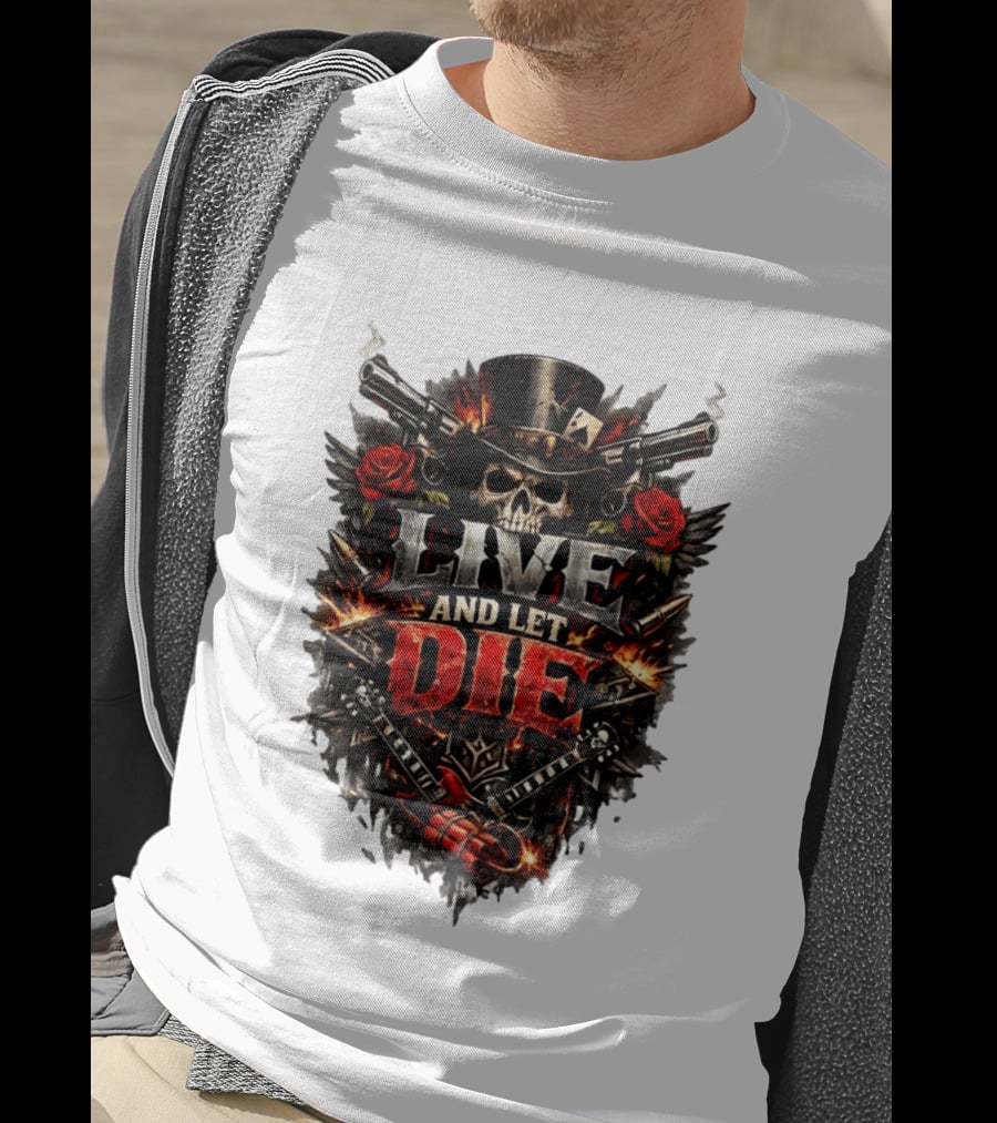 Guns N' Roses Live And Let Die Skull Roses Guns Playing Cards T-Shirt