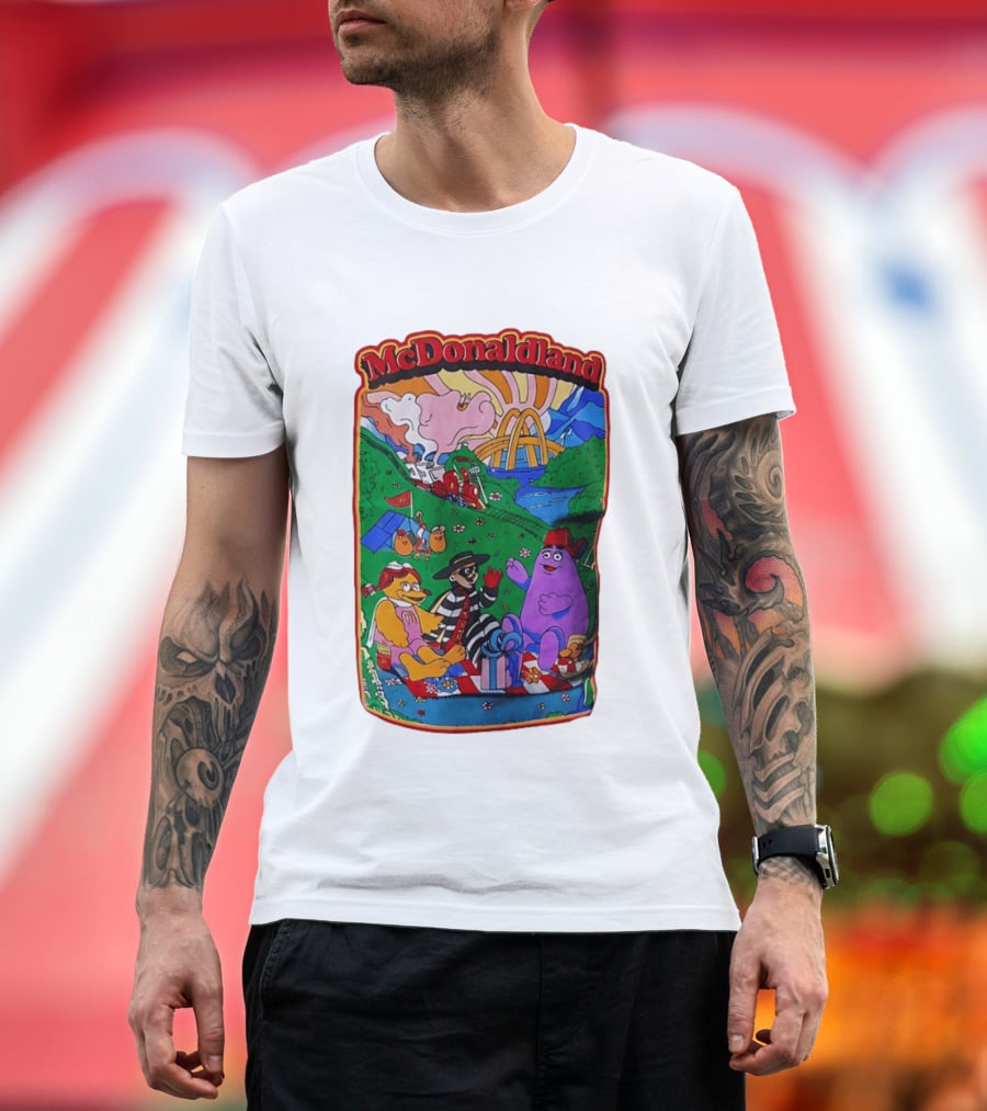 McDonaldland Hamburglar Grimace Birdie Picnic Train Scene T-Shirt