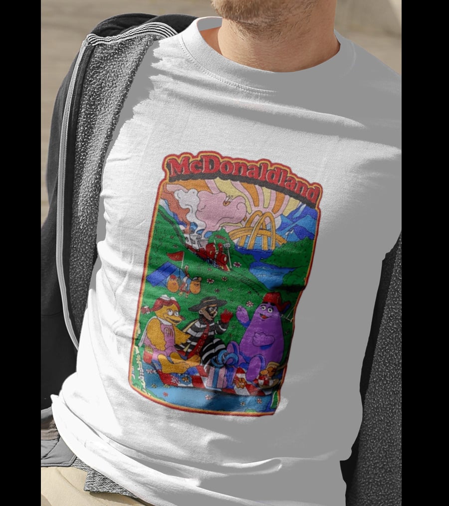McDonaldland Hamburglar Grimace Birdie Picnic Train Scene T-Shirt