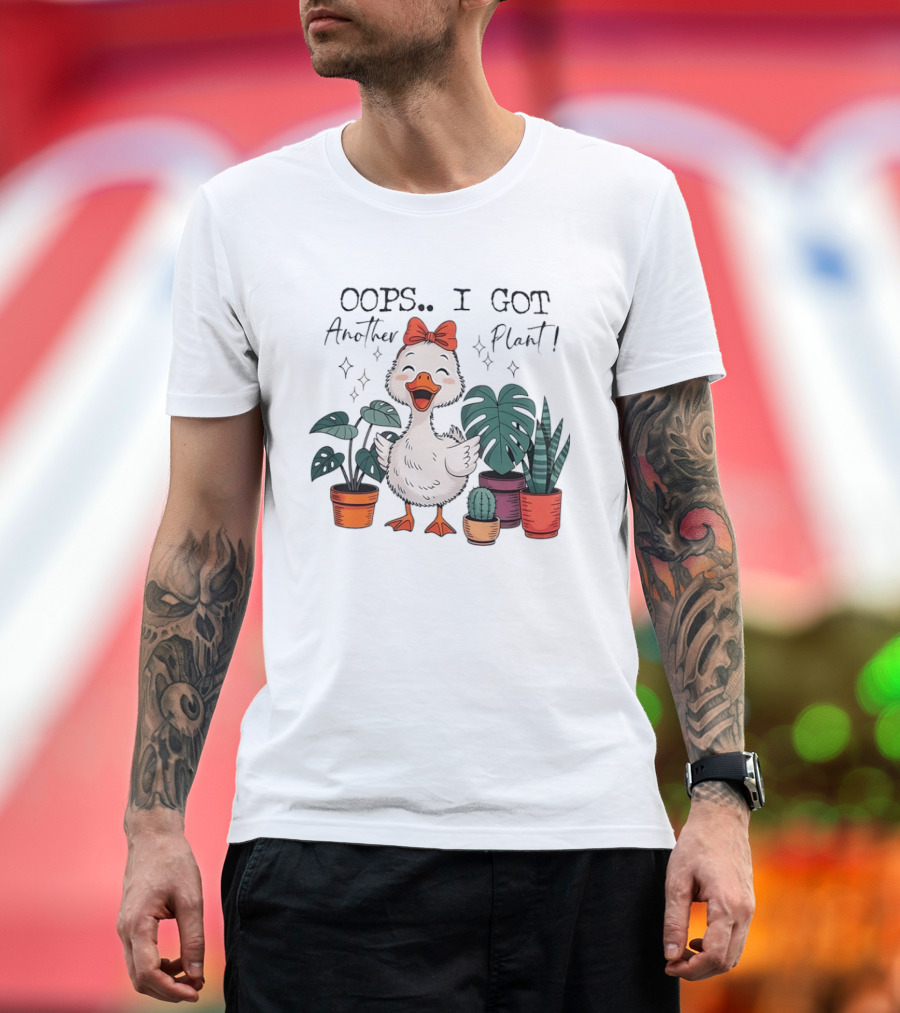 Oops I Got Another Plant Cartoon Duck Cute Bow Houseplants T-Shirt