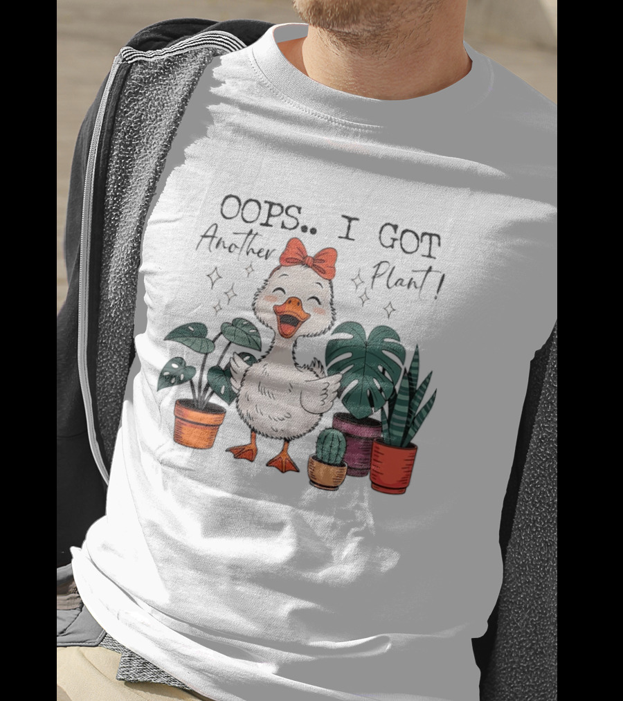 Oops I Got Another Plant Cartoon Duck Cute Bow Houseplants T-Shirt