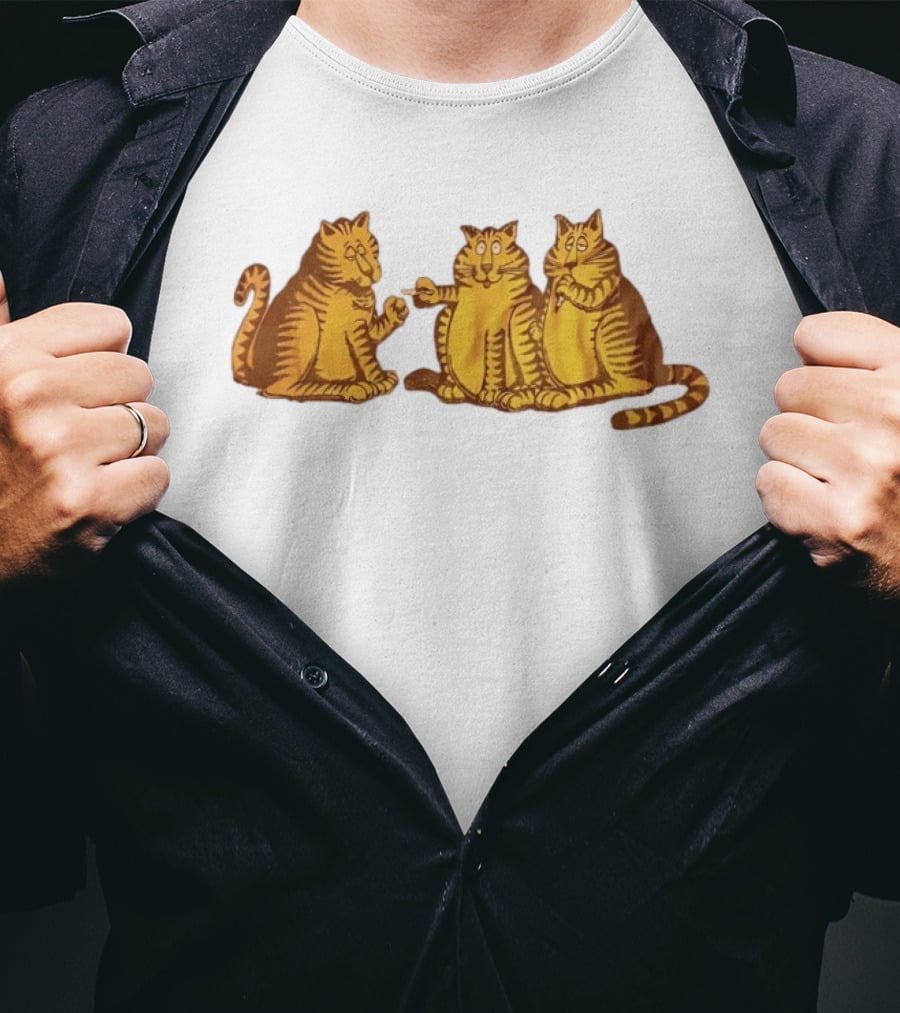 Super Cat Smoking Meme Trio Funny Cats Sharing Cigarettes T-Shirt