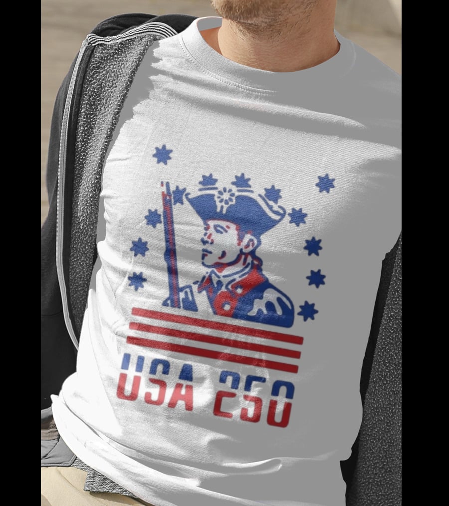 USA 250 Patriot America 250th Anniversary Revolutionary Soldier Stars Stripes T-Shirt