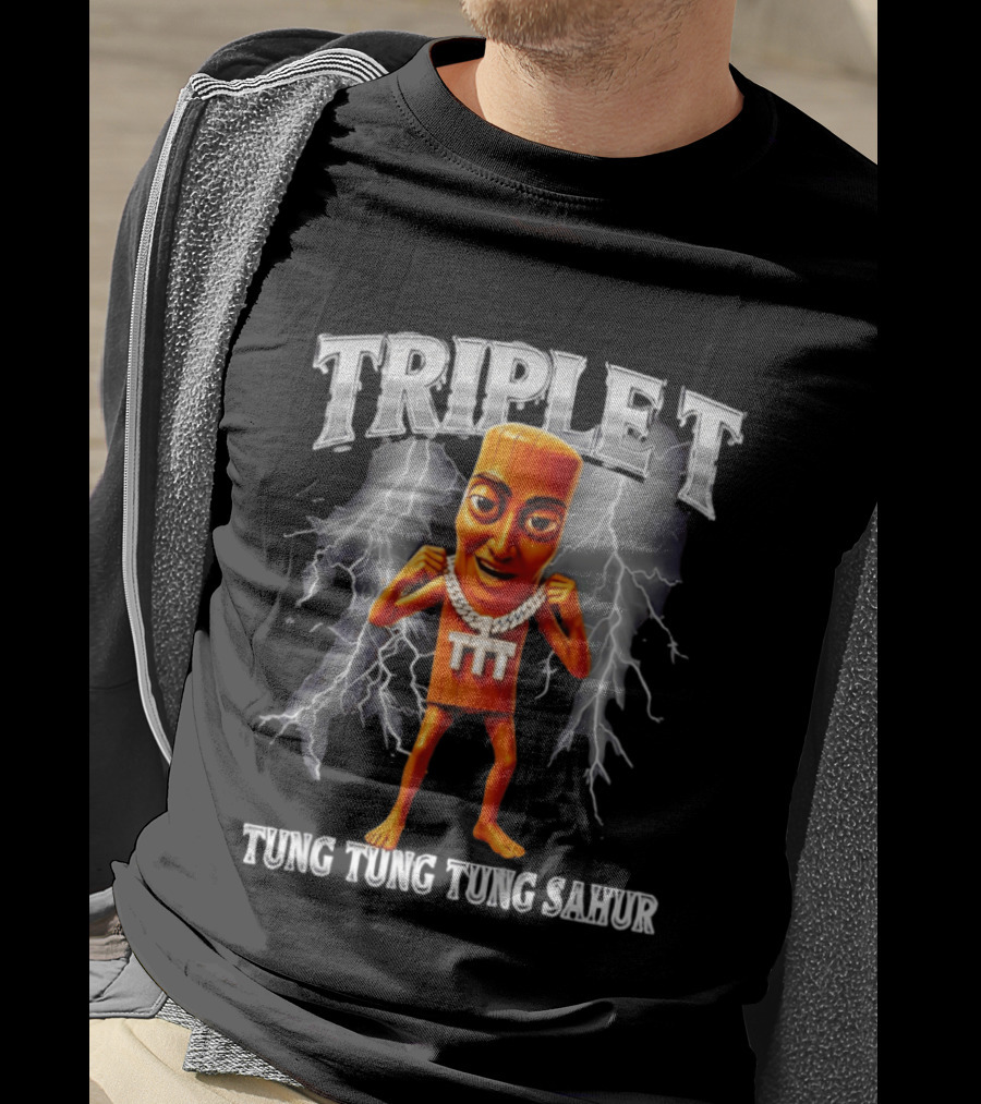 Triple Tung Tung Tung Sahur Meme Brainrot T-Shirt