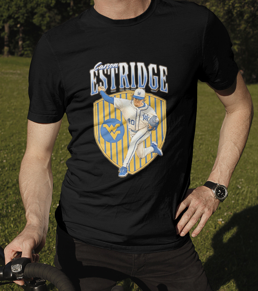 West Virginia Carson Estridge Baseball Running Pose T-Shirt