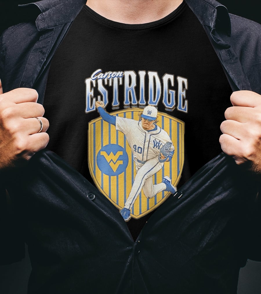 West Virginia Carson Estridge Baseball Running Pose T-Shirt
