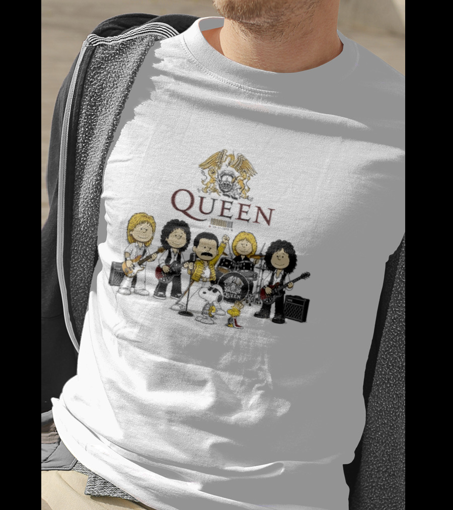 Queen Peanuts Collaboration With Snoopy And Woodstock Cartoon Band Members T-Shirt