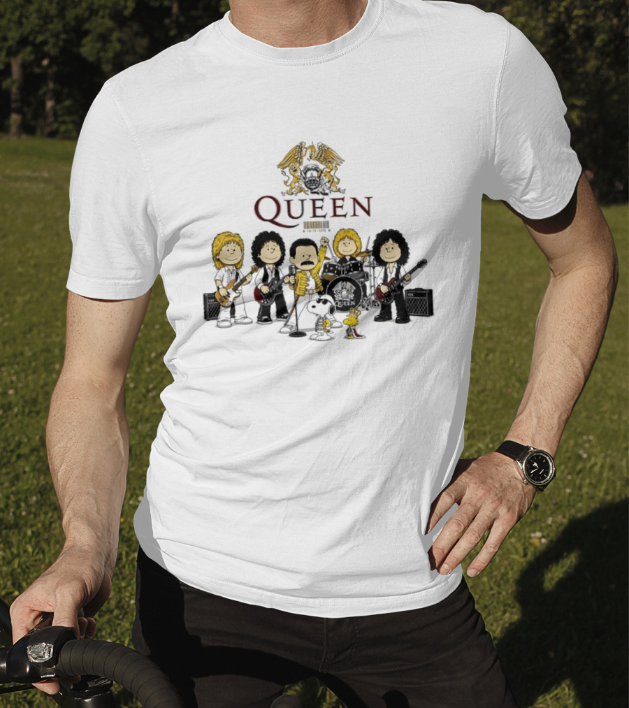 Queen Peanuts Collaboration With Snoopy And Woodstock Cartoon Band Members T-Shirt