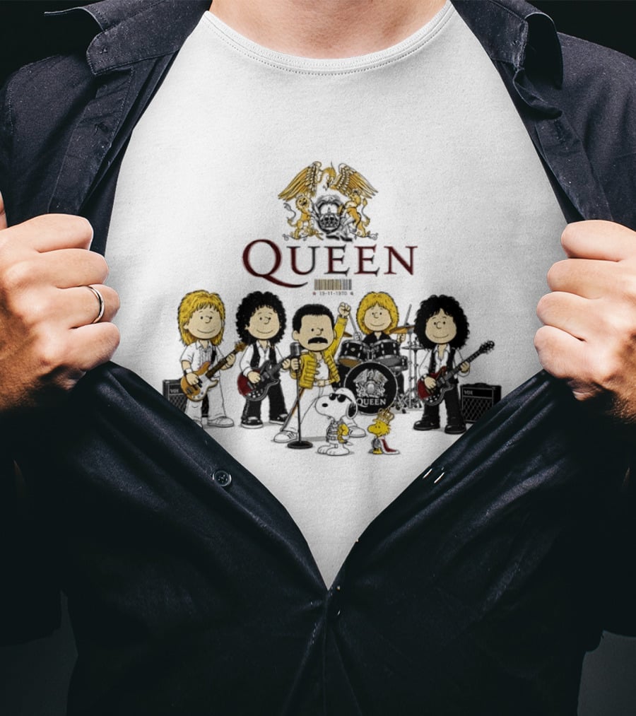 Queen Peanuts Collaboration With Snoopy And Woodstock Cartoon Band Members T-Shirt