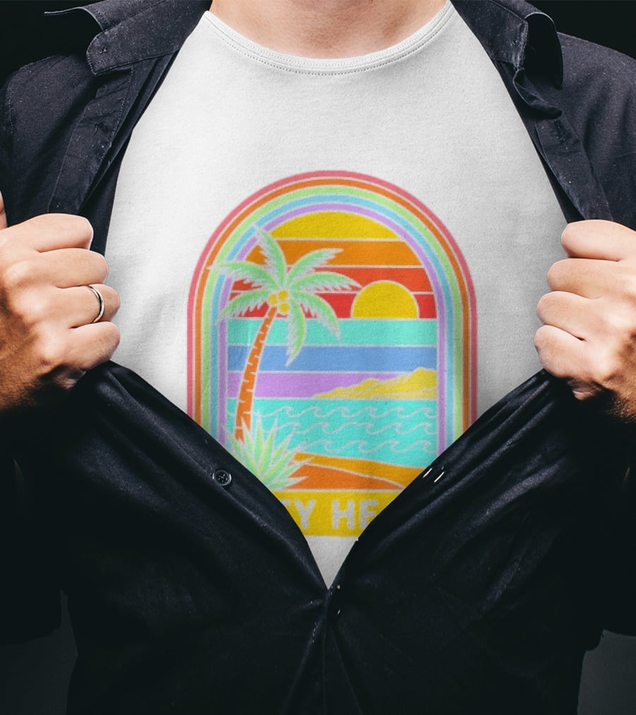 Dirty Heads Tropical Beach Palm Tree Rainbow Arch Sunset T-Shirt