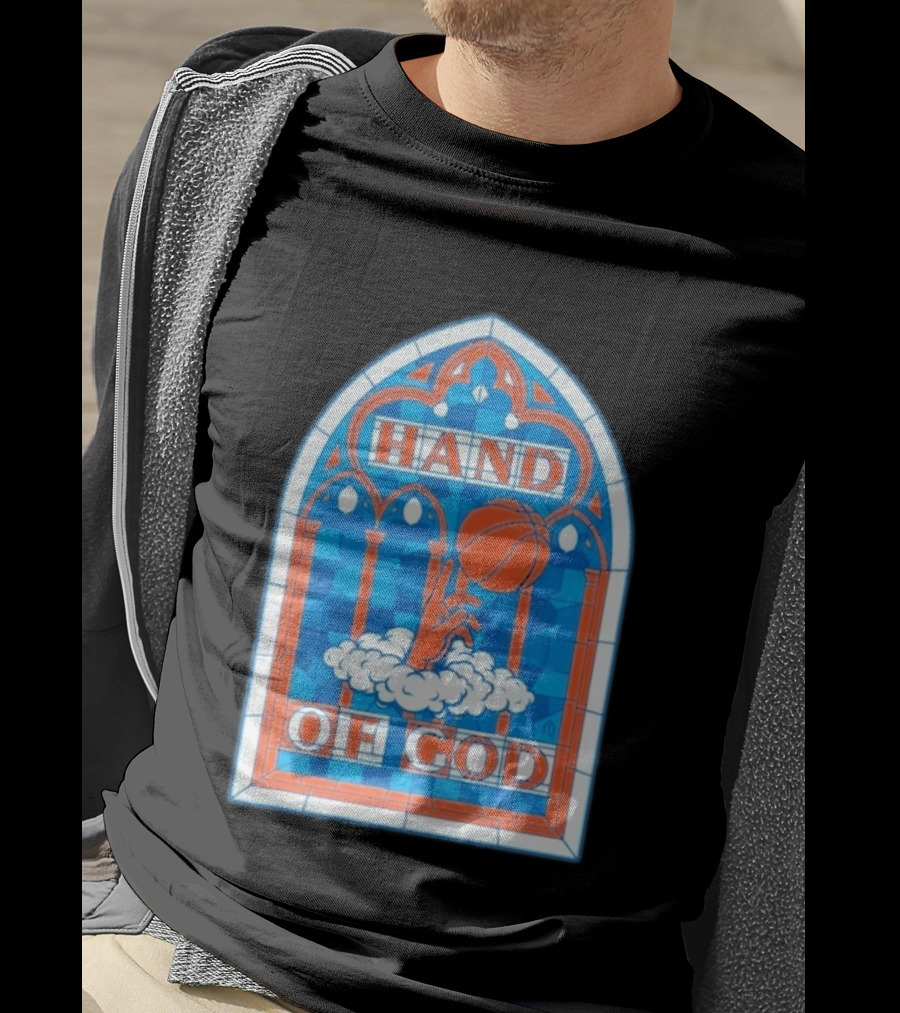 New York Knicks Basketball Stained Glass Hand Of God T-Shirt