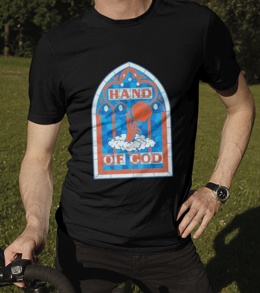 New York Knicks Basketball Stained Glass Hand Of God T-Shirt