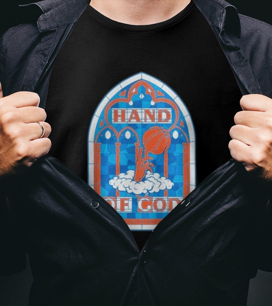 New York Knicks Basketball Stained Glass Hand Of God T-Shirt