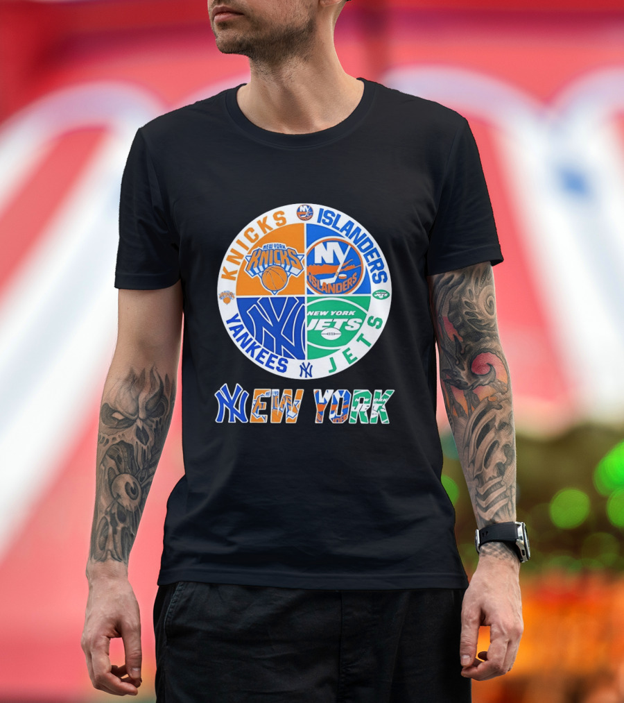 Knicks Islanders Yankees Jets New York Sports Teams Quadrant T-Shirt