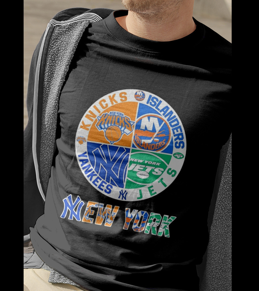 Knicks Islanders Yankees Jets New York Sports Teams Quadrant T-Shirt