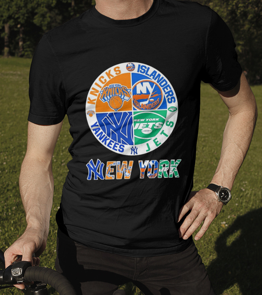 Knicks Islanders Yankees Jets New York Sports Teams Quadrant T-Shirt